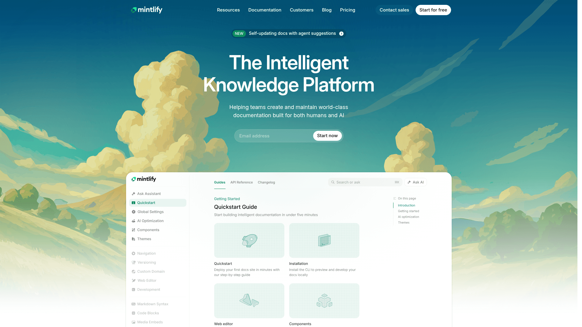 A screenshot of the Mintlify homepage, a key tool in the EkLine vs Mintlify comparison.